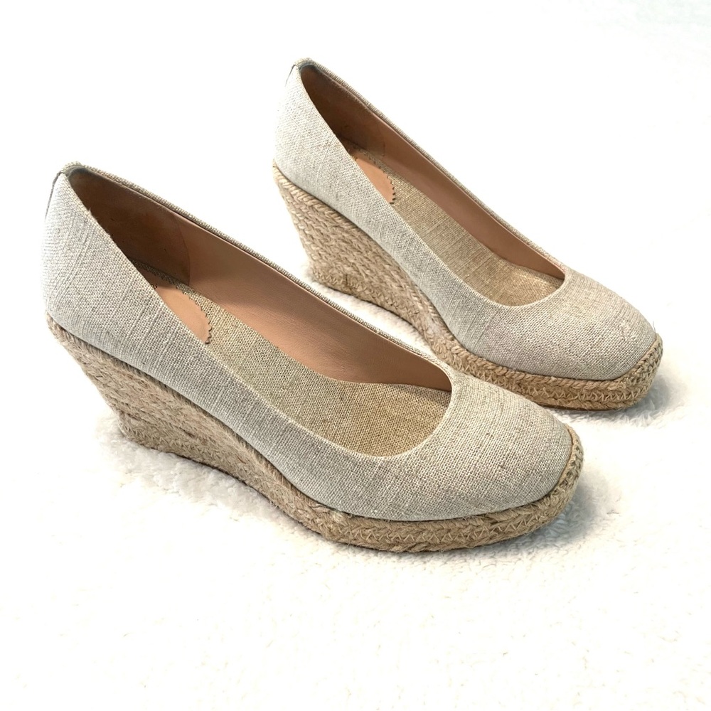 J Crew Size 6 Wedge Cream Chunk Closed-Toe High Heel Shoes, Canvas Rope CLEAN LN